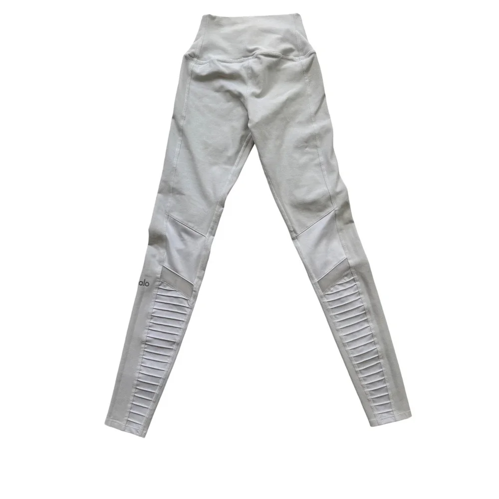 Alo Yoga High Waist Moto Leggings White Quilted Mesh Panels XS RN87370 Athletic